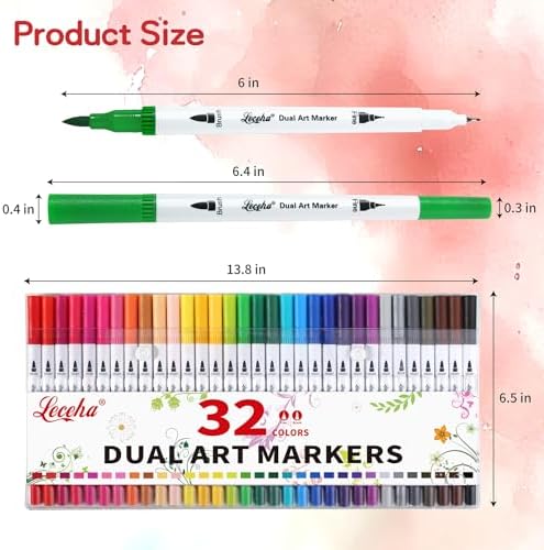 Dual Tip Art Markers for Adult Coloring 32 Colored Pens | Fine and Brush Tip Watercolor Pens for Journaling Note Taking Writing Planning