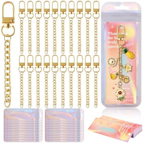 Wurosi 20 Pcs Metal Keychain Making Kit, Bag Charm Chains,Gold
