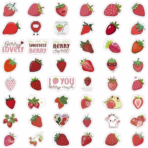 100Pcs Strawberry Stickers & Laptop Decals - Strawberry Birthday Party Decorations, Gifts for Women & Men