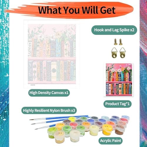 ajepon Bookshelf Paint by Numbers Kit for Adults - Painting by Number Kits Book, Books Adults Paint by Numbers Kits on Canvas Without Frame Oil Painting for Home Wall Decor 16X20inch