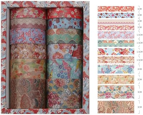 12 Rolls Kyoto Charm Washi Tape Set Japanese Arts Adhesive Tapes Geometric Garden Decorative Masking Tape Sets for Craft, Kids, Scrapbook, DIY, Gift Wrapping (Incense & Fireworks)