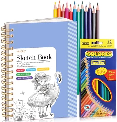5.5×8.5In Sketch Book for Kids, 100gsm Spiral Sketchbook for Drawing, Blue | 90 Sheets Acid-Free Drawing Paper with Pencils, Tear-Out Pages, for Drawing & Sketching, idea for Back-to-School Gifts