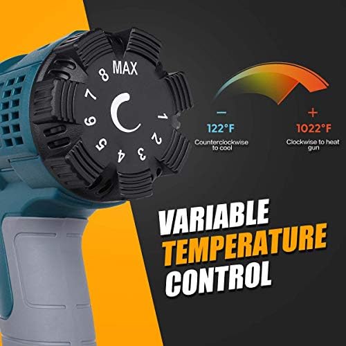 Heat Gun Kit 1500W with Variable Temperature 5 Nozzles, Adjustable Hot Air Gun 122℉-1022℉,Fast Heating for DIY Shrink PVC Tubing/Wrapping/Crafts, Stripping Paint(1500W Rear Cover Temp Adjust)