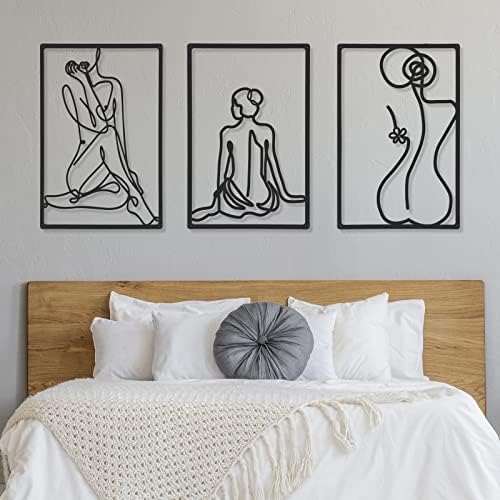 CHENGU 3 Pieces Metal Minimalist Abstract Woman Wall Art Line Drawing Wall Art Decor Single Line Female Home Hanging for Kitchen Bathroom Living Room