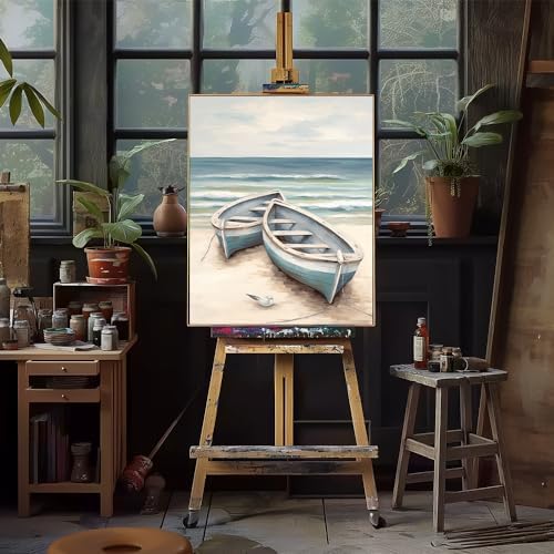 Natuyalo Paint by Numbers for Adults Beginner, Boat on the Beach Acrylic Easy Paint by Numbers Kits Craft Kits for Adults Suitable for Home Wall Decoration Flameless 16x20 Inch