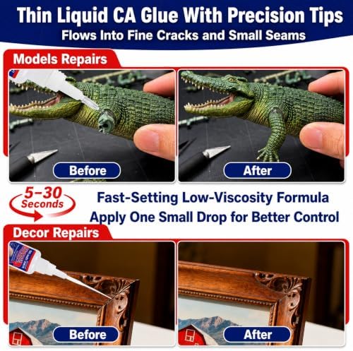 2 Pack Super Glue Kit, 2 x 1.06 fl oz Thin Liquid CA Glue, Anti-Clog Caps