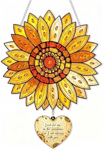 HMZephitiquc Sunflower Hanging Diamond Art Kits for Adults, Sunflower Diamond Painting Suncatchers, 5D Gem Art for Adults, Sun Catchers Indoor Window Crafts for Gift Home Decor