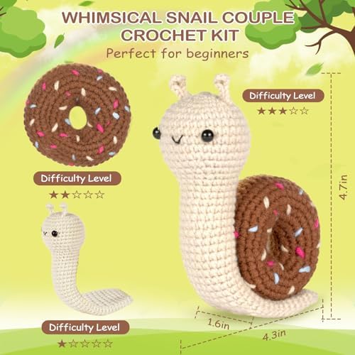 Crochetta Crochet Kit for Beginner, Crochet Starter Kit w Step-by-Step Video Tutorials, Learn to Crochet Kits for Adults & Kids, DIY Knitting Supplies, 2-Pack Snail Couple (40%+ Yarn Content)
