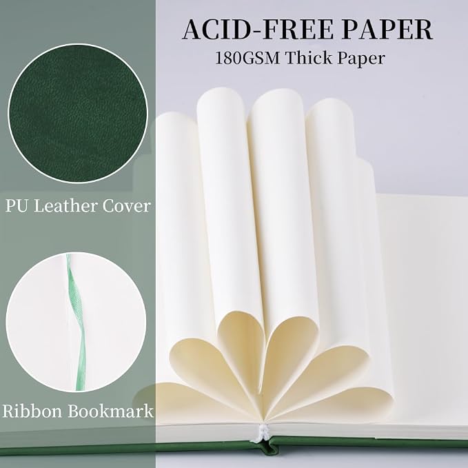 5.7x4.1in Hardcover Blank Sketchbook for Drawing 180gsm 96Pages,Dark Green