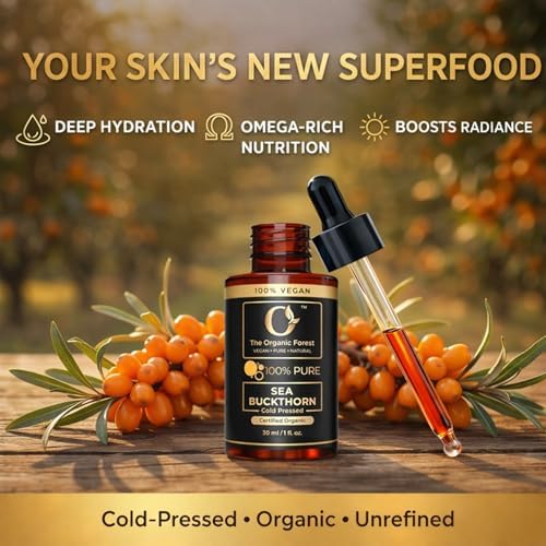 Organic Sea Buckthorn Oil Cold Pressed - 100% Pure Seabuckthorn Oil for Face, Skin & Hair | Anti-Aging, Acne & Dry Skin Care