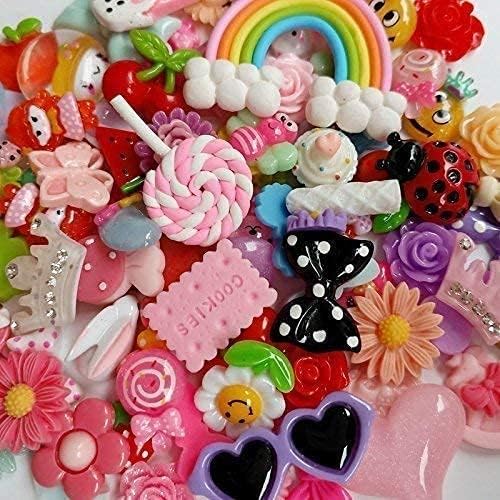 Chenkou Craft 50pcs Lots Mix Assort Easter DIY Flatbacks Resin Flat Back Scrapbooking Slime Beads Supplies for DIY Craft + 1pc Clear Box