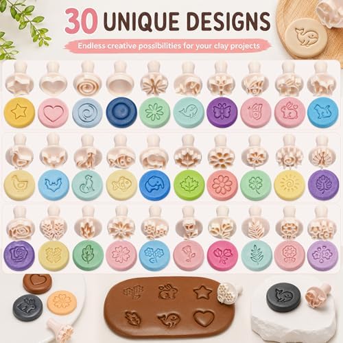 30 Pcs Clay Pottery Stamps with 72 Characte Letter Stamps Set