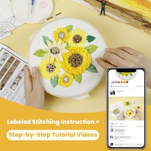 HTVRONT 3D Sunflower Embroidery Kit for Beginners