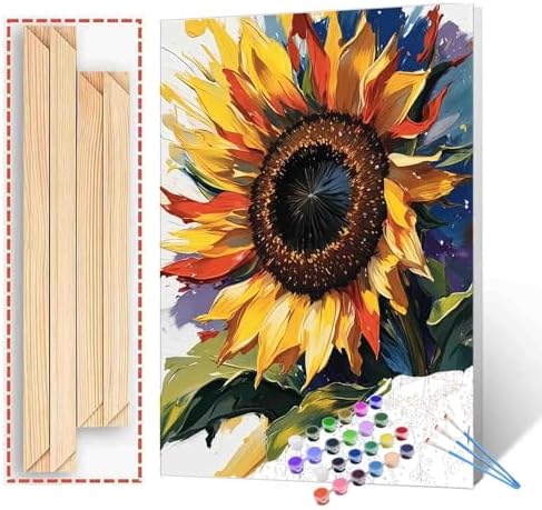 Aihonmin Sunflower Paint by Number for Kids and Adults Beginner，Gardens Paint by Number Kits on Canvas,Farmhouse Wall Art Prints Graffiti DIY Gift Oil Painting,Home Wall Decor，(DIY Frame