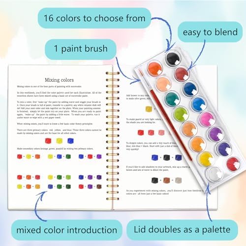 Easy Watercolor Workbook for Beginners - 12 Beautiful Step-by-Step Paintings Water Coloring Book, Includes 16 Colors Paints, Relaxing Art Projects and Creative Gift for Adults & Teen (Cocktails)