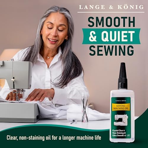 Lange & König 3.4 Oz Sewing Machine Oil Set Including 1" & 1.5" Precision Oil Applicators & 5X Specialized Deep Cleaning Brushes - Sewing Supplies, Sewing Products (Crystal Clear)