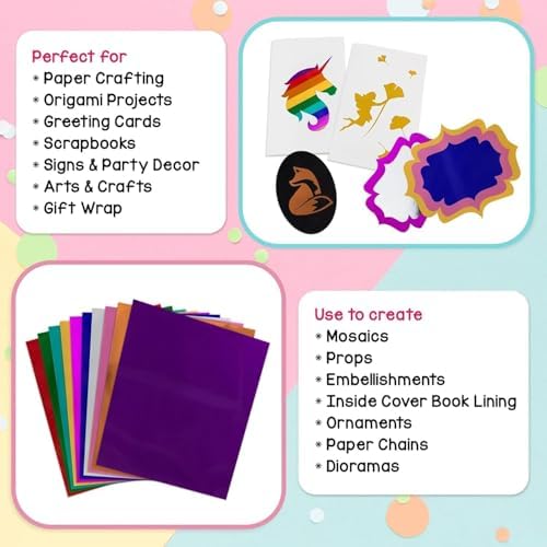 Hygloss Metallic Foil Paper - 24 Sheets 8 Assorted Metallic Foil Paper - 8.5x10 Inches - Ideal Foil Papers for Crafts - Shiny Craft Paper Sheets