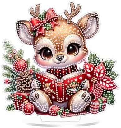 Christmas Diamond Art Kits for Adults,Fawn Reading Book Diamond Painting