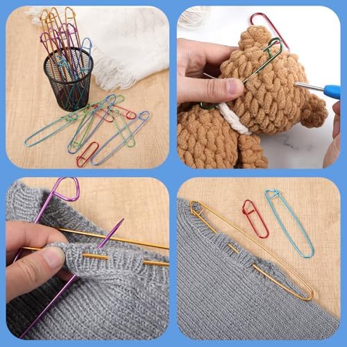 HJZHII 24 Pcs Knitting Stitch Holders, 6 Size Metal Stitch Holders