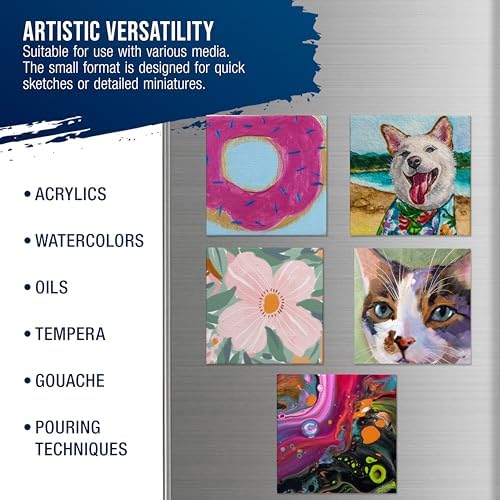U.S. Art Supply Mini Magnetic Canvas Panels, 24 Pack, 4x4 Inch Square