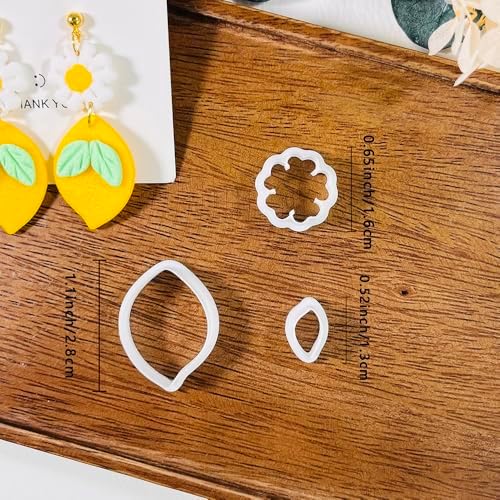 Xaekicr Lemon Flower Polymer Clay Cutters – 3 Pcs Clay Earring Cutters Set – Clay Tools for Polymer Clay Jewelry Making – DIY Summer Earring Cutter Kit for Crafts and Accessories
