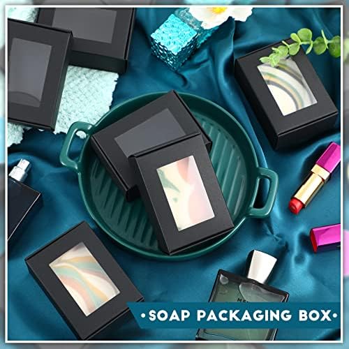 Zonon 100 Pcs Soap Boxes for Homemade Packaging, Mini Kraft Boxes with Window for Bakery Candy Soap Making Gift Packaging, 3.7x2.6x1.4 Inch (Black)