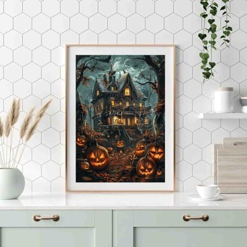 Pumpkin House Paint by Numbers Kit for Adults Beginners 19.6X15.7 inch