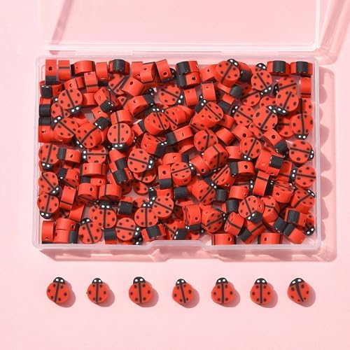 200Pcs Ladybug Polymer Clay Beads for Bracelets Making, Handmade Orange Red Animal Ladybird Spacer Beads for Jewelry Necklaces Earrings Keychain Making and Crafting Craft Gift