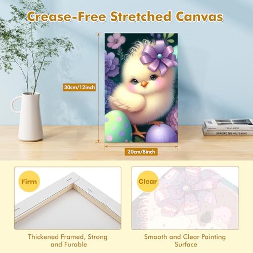 Bowetile Framed Paint by Numbers Easter Kit for Adults, Adults' Paint-by-Number Duck Kits on Canvas, Painting by Numbers Easter Egg, DIY Acrylic Number Painting for Home Wall Decor, 8x12in