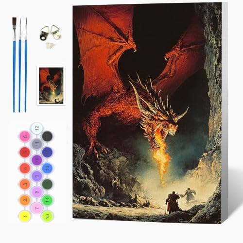 Auremi Paint by Number Kits with Framed Dragons, DIY Animals Paint by Number Canvas for Adults, Easy Acrylic in Canvas with Brushes for Decor 20x30cm