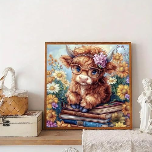 RYMILIE Cow Diamond Art Kits for Adults Diamond Painting Kit 14x14in | 5D Flowers Diamond Art Painting Kit for Beginners, DIY Full Round Drill Book Gem Art Crafts for Home Wall Decor Gift