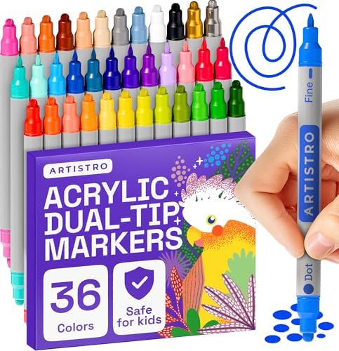 ARTISTRO Mixed Colors Dual-Tip Acrylic Paint Marker Pens - Set of 36