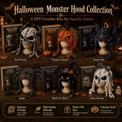 LWLQCZJ DIY Crochet Kit Fantasy Animal Hood Hat Beginner Craft Set with Yarn & Hook (Black CAT)