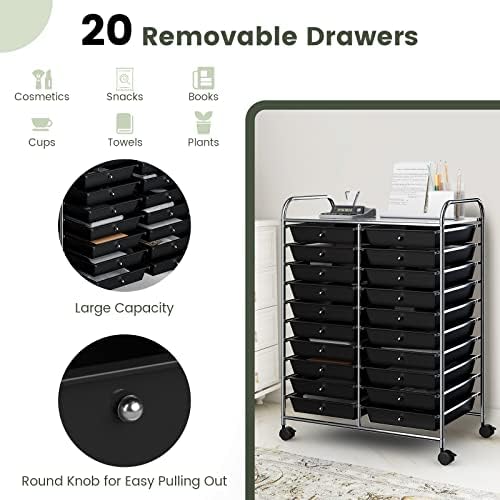 COSTWAY 20-Drawer Rolling Storage Cart, Utility Storage Organizer Cart