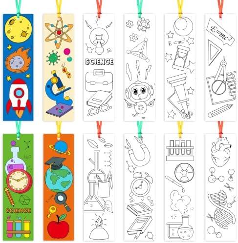 72Pcs Science Color Your Own Bookmarks, Coloring Blank Bookmarks for Kids