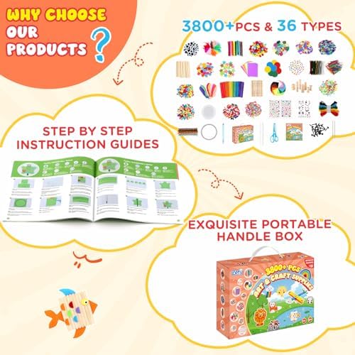 Zefy 3800+ Pcs Arts and Crafts Kit Supplies for Kids, All in One Craft Box