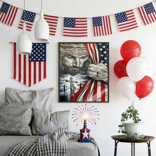 ajepon Independence Day Paint by Numbers Kit for Adults - Painting by Number Kits Jesus Christ, American Flag Adults Paint by Numbers Kits on Canvas Without Frame for Home Wall Decor 16X20inch