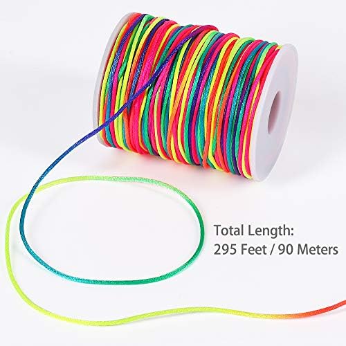 Tenn Well Satin Rattail Cord, 295 Feet 2mm Colorful Nylon String for Macrame Bracelets, Necklaces, Jewelry Making, Beading, Arts and Crafts, String Games