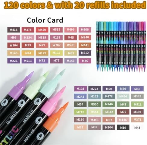 120 Colors Dual Tip Acrylic Paint Marker Pens Set, Multifunctional Acrylic Tips with Laser Pen Body, Professional Acrylic Paint Pens for Wood, Canvas, Rock Painting, Glass, DIY Crafts Art Supplies