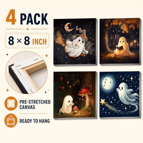 Yiolikan 4Pcs Halloween Paint by Numbers Kits for Adults Framed