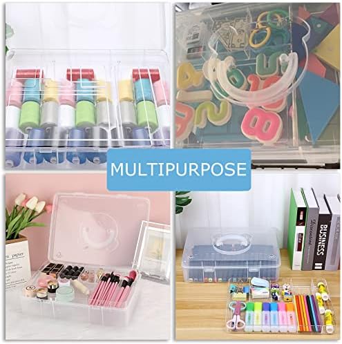 BTSKY 2-Tier Cute Bear Storage Box with Removable Divided Tray Portable Clear Plastic Art Craft Supply Organizer Stackable Home Office Supplies Storage Container for Pens Notes A4 papers etc (Clear)