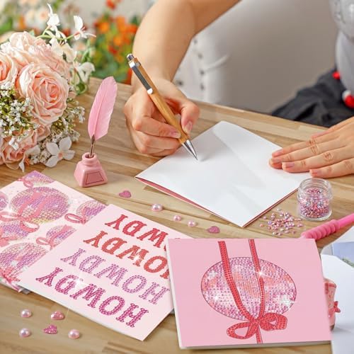 Saillong 12 Pack Pink Bow Diamond Painting Greeting Card Kits DIY Coquette Diamond Art Cards with Envelopes Cute Pink Bow 5D Rhinestones Painting Making Kits for Adults DIY Craft Family Friend Gifts