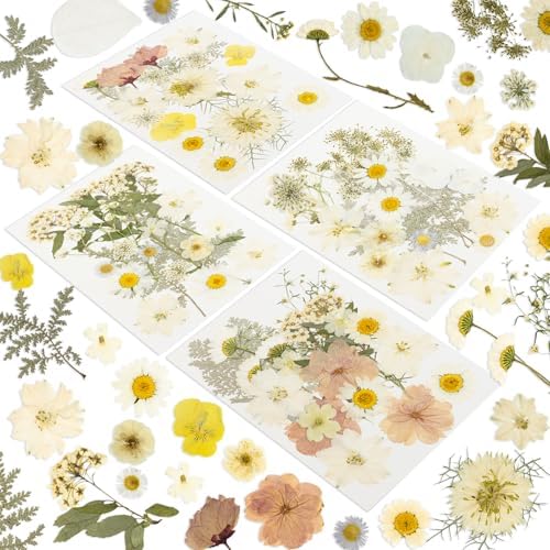 186 Pcs Dried Pressed Flowers for Resin Crafts, Real Natural Pressed Flowers and Leaves Kit Butterfly Stickers Vacuum Sealed Dry Flowers for DIY Epoxy Resin Jewelry Molds, Candle Soap Making, Nail Art