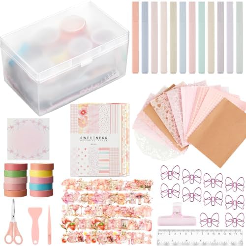 FunooFuno 155 Pcs Scrapbooking Supplies Kit with Storage Box, Coquette