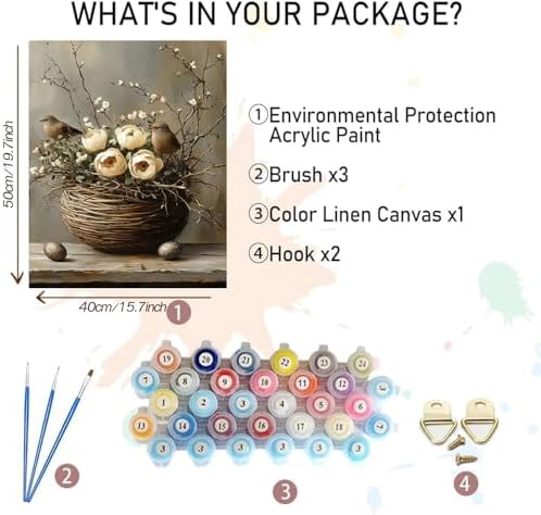 MBNTJHT Bird Paint by Numbers Kit for Adults,Birds Flowers Paint by Number Kits for Adults Beginners,Unframed Flower Basket Digital Oil Painting Crafts for Wall Decor Gifts 16X20 Inch.