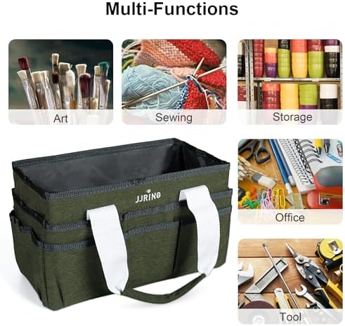 JJRING Craft Organizer Tote Bag Art Storage Caddy Sap Green | With Multiple Pockets For Sewing, Scrapbooking, School, Medical, And Office Supplies