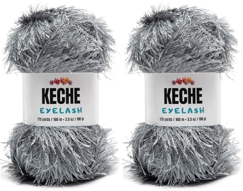 Eyelash Fun Fur Yarn - Premium Soft Crochet Yarn DIY Hand Knitting 100% Polyester 175 Yds 3.53 Oz (Pack of 2) - Dark Grey