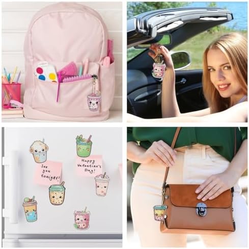 Bulerrylulu 9 Pcs Milk Tea Diamond Painting Magnets Kits Fridge Magnet Stickers Diamond Art Painting Keychains Gem Painting kit for Beginners Adults DIY Art Craft Gifts Home Decors