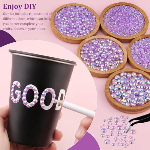 Resin Jelly Rhinestones for Crafting with B7000 Jewelry Glue, 2 Boxes Light Purple AB Flatback Crystals with 2Pcs 10ml Glue, Bedazzling Non Hotfix Gems for DIY Tumblers Clothing Shoes Manicure