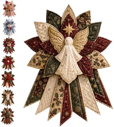 Festive Quilted Christmas Door Hanging DIY Sewing Kit, Christmas Quilted Bow DIY Kit with Fabric, Batting, Thread, Templates & Instructions, Patchwork Hanging Decor Kit for Door Wall Display (B-1)
